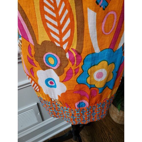 Sabby Anand Women's Orange Cotton Round Neck Sleeveless Knee Length Dress S - Picture 4 of 10